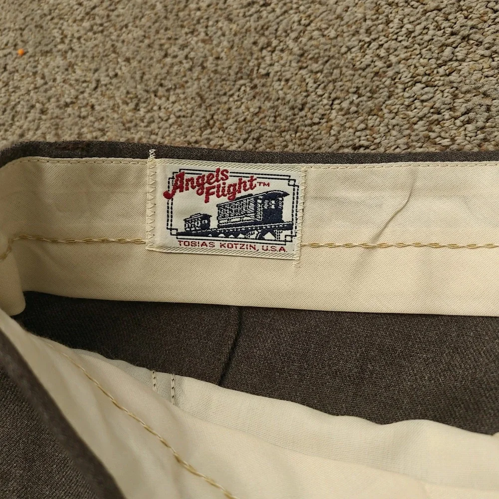 Vintage Angels Flight Tobias Kotzin Mens 32L Brown Dress Slacks Flat Front USA